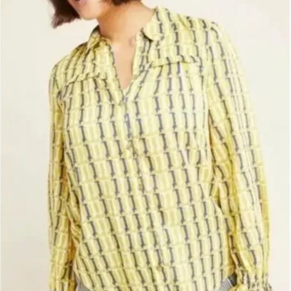 Maeve by Anthropologie Yellow Ruffle Dog Shirt Size 4 / Small